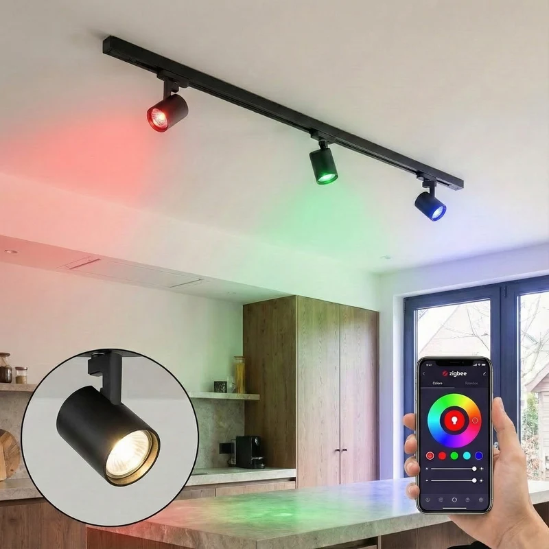 Intelligente 1-Phasen-Schienenbeleuchtung | 100 cm | 3 PLUTO-Schienenstrahler | Inkl. WLAN-Spots | Komplettset | Schwarz