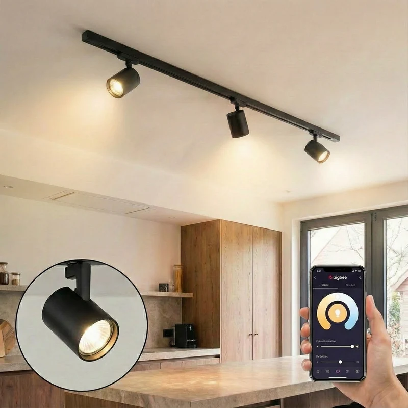 Intelligente 1-Phasen-Schienenbeleuchtung | 100 cm | 3 PLUTO-Schienenstrahler | Inkl. Zigbee-Strahler | Hue-kompatibel | Schwarz