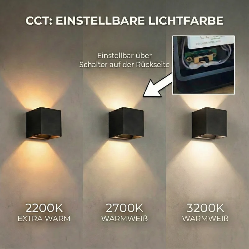 8x LED-Wandleuchte | Innen und außen | Dimmbar | Schwarz | Einstellbare Lichtfarbe | inkl. Leuchtmittel