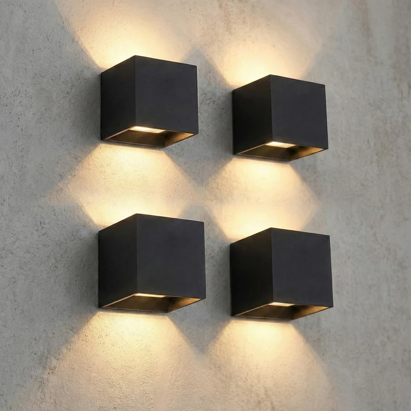 4x LED-Wandleuchte | Innen und außen | Dimmbar | Schwarz | Einstellbare Lichtfarbe | inkl. Leuchtmittel