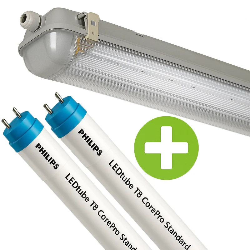 PHILIPS LED-Leuchte (Doppelversion) | 120 cm | High-Serie | IP65 wasserdicht | Inkl. 2 x 15,5-W-LED-Röhren