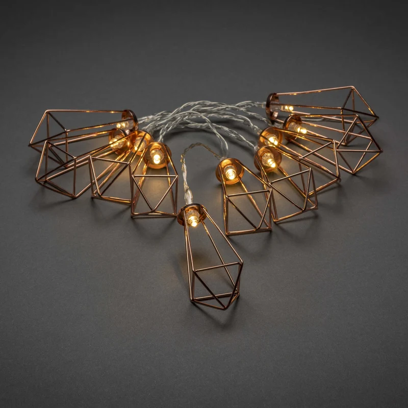 Konstsmide LED-Dekolichterkette, Kupferfarbene Metallrubine, 10 warmweiße LEDS, 6h Timer, batteriebetrieben