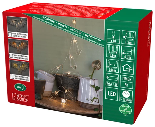 Konstsmide LED-Dekolichterkette, Kupferfarbene Metallrubine, 10 warmweiße LEDS, 6h Timer, batteriebetrieben