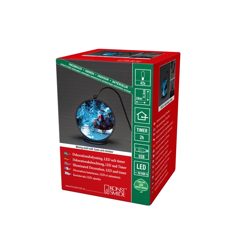Konstsmide 3D LED-Hologrammkugel Weihnachtsmann mit Schlitten, 2h-Timer