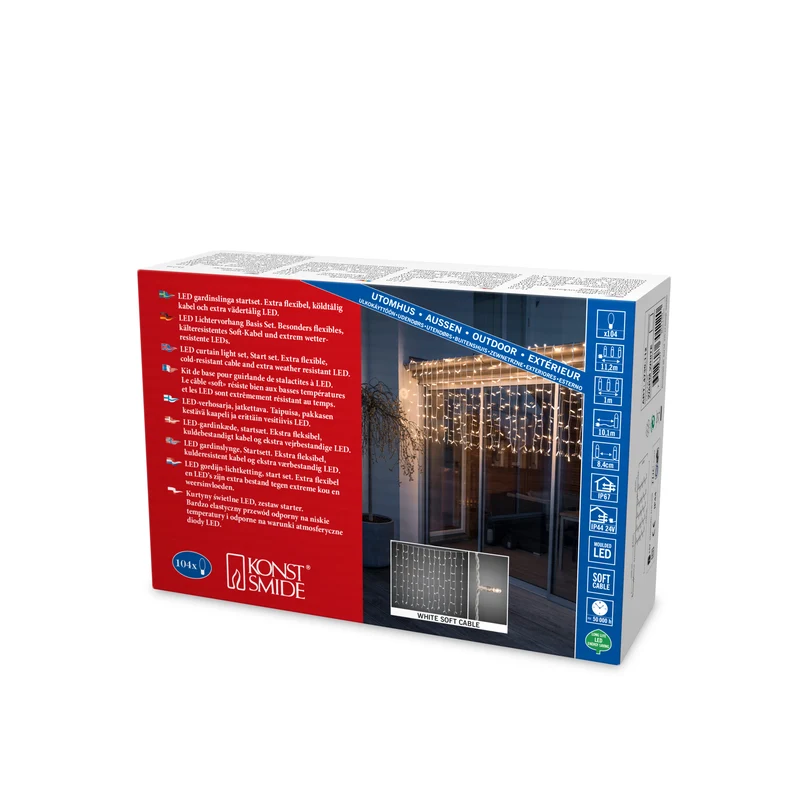 Konstsmide Maxi LED Kompakt System Basis-Set, LED-Lichtervorhang, 104 warmweiße LEDs, inkl. 24V-Außentrafo, IP44