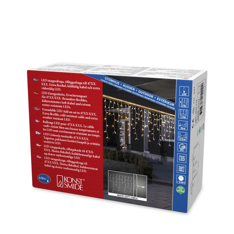 Konstsmide Maxi LED Kompakt System Erweiterung, LED-Eisregenlichtervorhang, 100 warmweiße LEDs, IP44