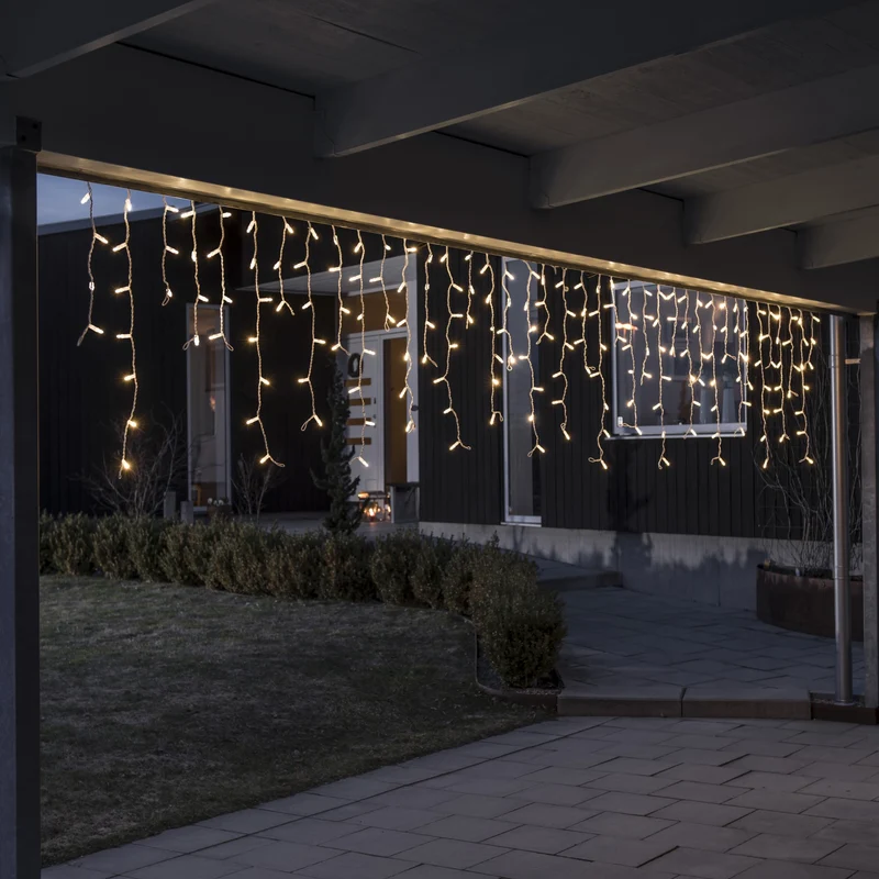 Konstsmide Maxi LED Kompakt System Basis-Set, LED-Eisregenlichtervorhang, 100 warmweiße LEDs, inkl. 24V-Außentrafo, IP44