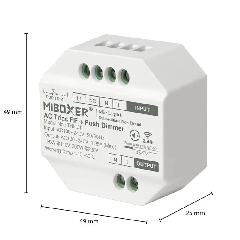 Bundle-Paket | 1x Triac-Funkdimmer | 100-240V | inkl. Mi-light-Fernbedienung | Schwarz