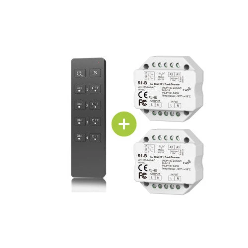 Bundle-Paket | 2X AC Triac RF kabelloser Dimmer | 100-240V | inkl. 1X Fernbedienung