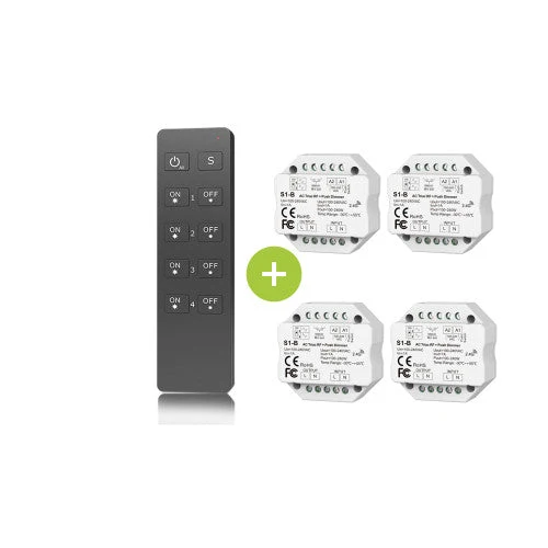 Bundle-Paket | 4X AC Triac RF Funkdimmer | 100-240V | inkl. 1X Fernbedienung