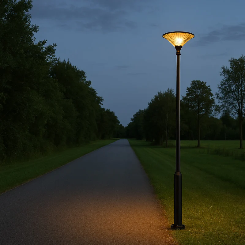 Moderner Laternenpfahl – Lichtmast | Komplett | 3 Meter | Schwarz | Runder Lampenschirm