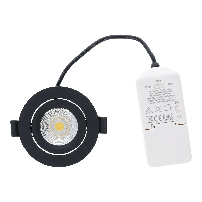 Set | 6x LED-Einbaustrahler | VARDA | 6 W | Farbtemperaturschalter | Rund | Schwarz | Geringe Einbautiefe