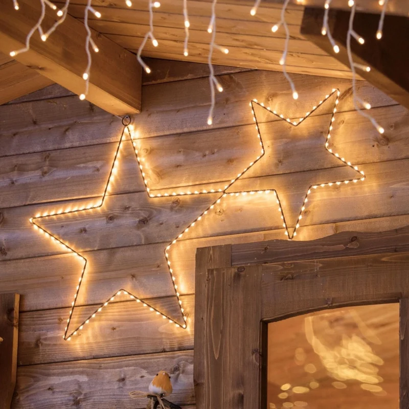 LED-Sternenpaar, warmweiß, 170 LEDs, 76cm, kupfer, 4,5V, IP44