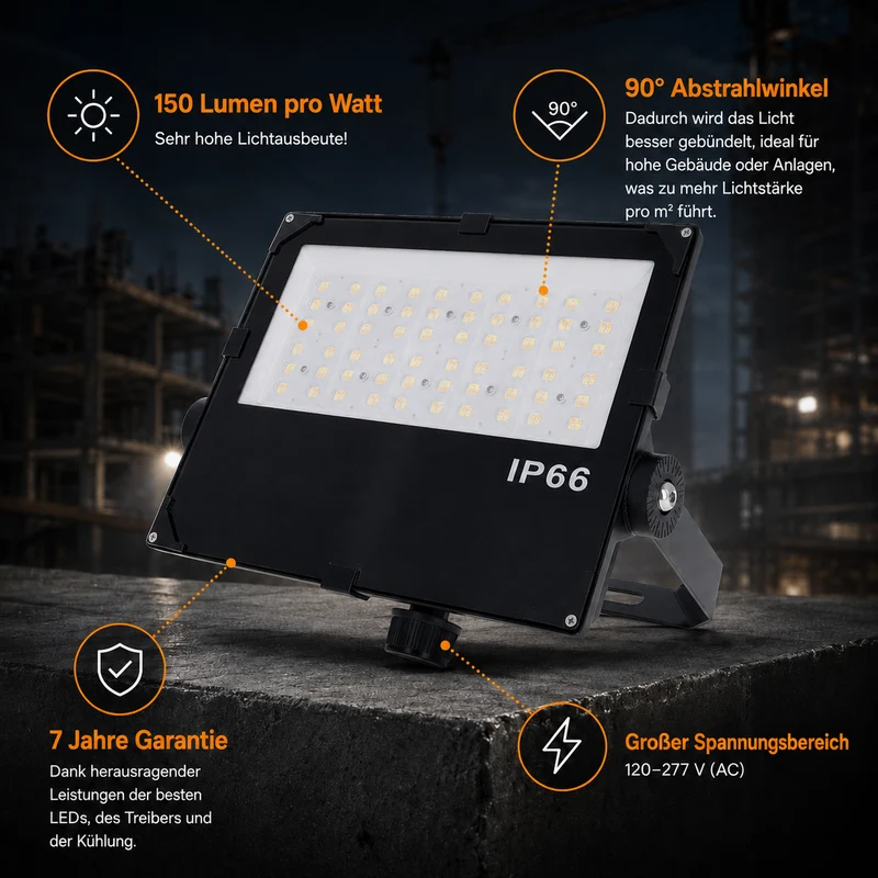 LED Industrielle Bauleuchte | Aurus | 180W, 240W, 300W Schalter | Schwarz | CCT Lichtfarbe einstellbar