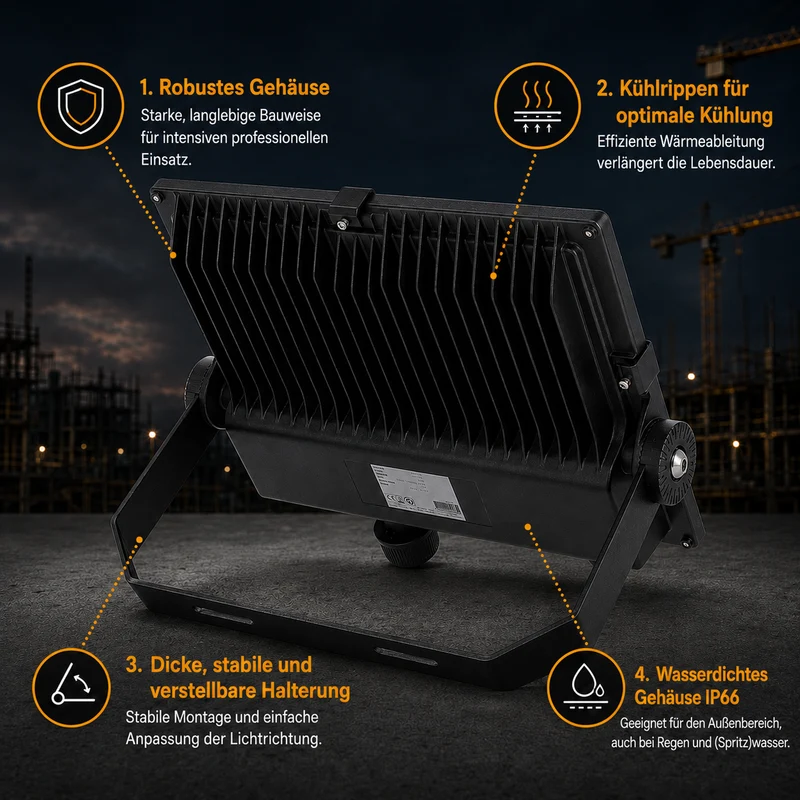 LED Industrielle Bauleuchte | Aurus | 100W, 80W, 60W Schalter | Schwarz | Einstellbare Lichtfarbe
