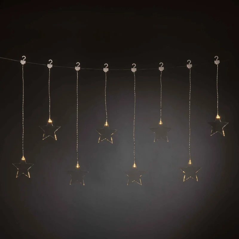 Konstsmide LED-Lichtervorhang Sterne, 8 warmweiße LEDs, 3V Innentrafo