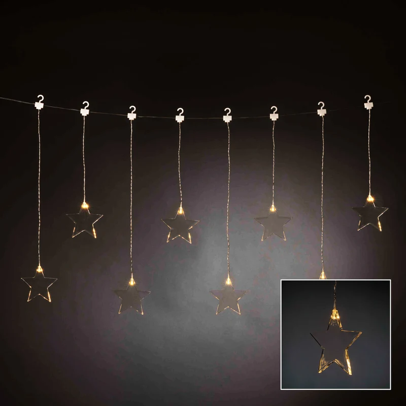 Konstsmide LED-Lichtervorhang Sterne, 8 warmweiße LEDs, 3V Innentrafo