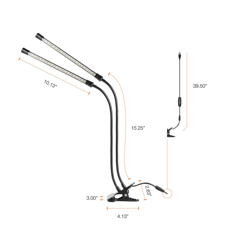 LEDVANCE Full Spectrum Gooseneck LED Indoor Plant Grow Light, 9W, Dimmable, 3000K, with Smart Control and 3' USB Power Cord - 1 Pk