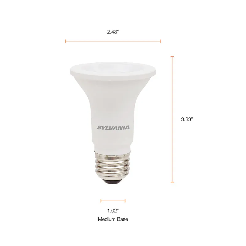 SYLVANIA LED PAR20 Flood Light Bulb, 50W = 6W, 10 Year, Non-Dimmable, 425 Lumens, 3000K, Warm White - 2 Pk