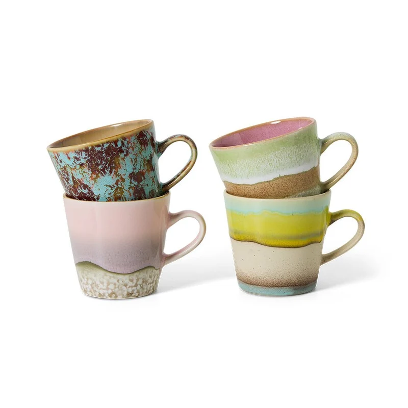 70's Ceramics: Americano Tassen Rococo, Set von 4, 270ml