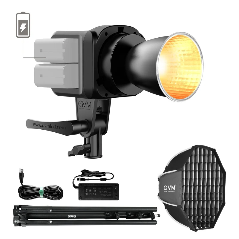GVM SD80D Bi-Color LED Monolight Kit with Bowens Mount Softbox&Stand, 8 Effects Support AC Adapter & NP Battery