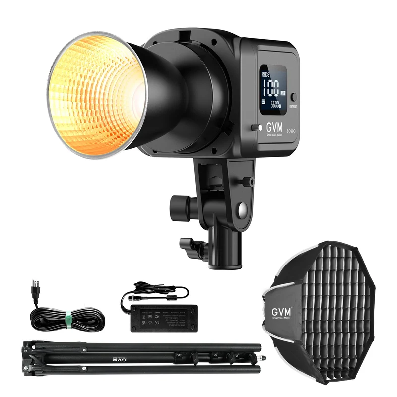 GVM SD80D Bi-Color LED Monolight Kit with Bowens Mount Softbox&Stand, 8 Effects Support AC Adapter & NP Battery