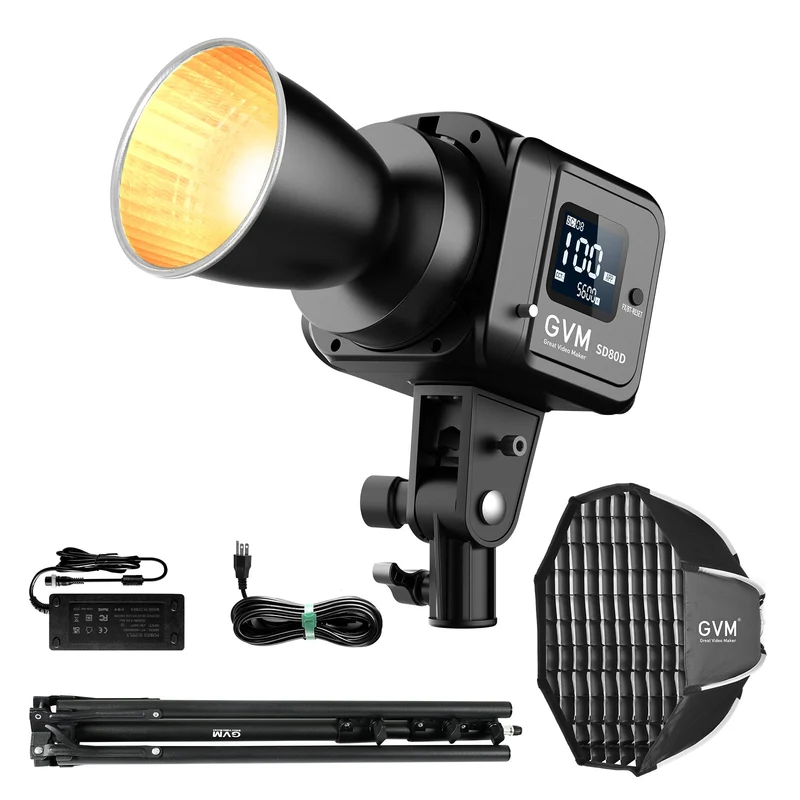 GVM SD80D Bi-Color LED Monolight Kit with Bowens Mount Softbox&Stand, 8 Effects Support AC Adapter & NP Battery