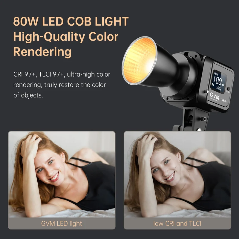 GVM SD80D Bi-Color LED Monolight Kit with Bowens Mount Softbox&Stand, 8 Effects Support AC Adapter & NP Battery