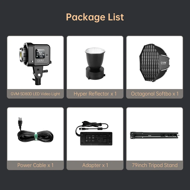 GVM SD80D Bi-Color LED Monolight Kit with Bowens Mount Softbox&Stand, 8 Effects Support AC Adapter & NP Battery