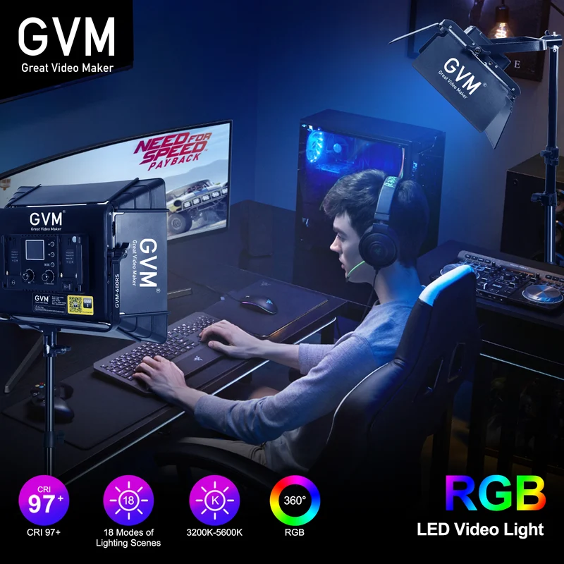 (Open Box)GVM RGB LED Video Light with Lighting Kits, 880RS 60W Led Panel Light with Bluetooth Control, 3 Packs Photography Lighting for YouTube Studio, Video Shooting, Gaming, Streaming, Conference