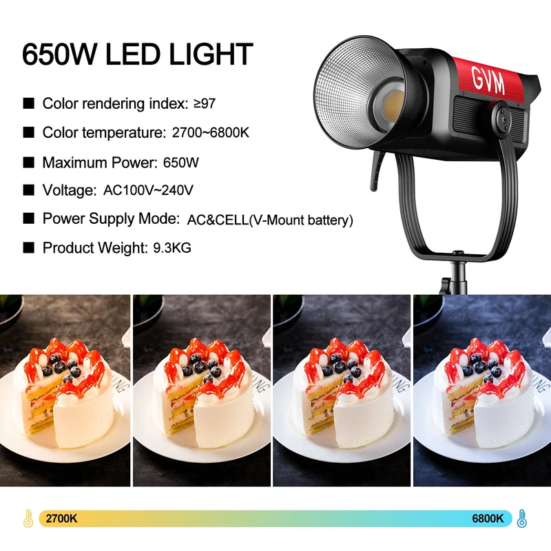 GVM PRO-SD650B 650W Bi-Color Monolight(V-mount & Mesh Bluetooth)（2-Light kit）