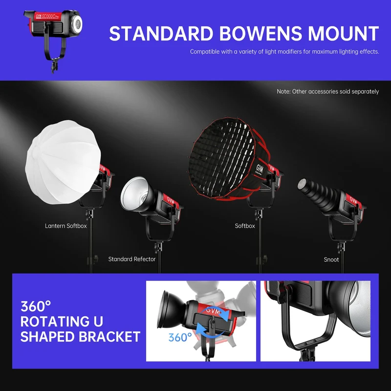 GVM PRO SD300C 300W High Power RGB&Bi-Color Monolight(Includes a free 26'' lantern worth $99）