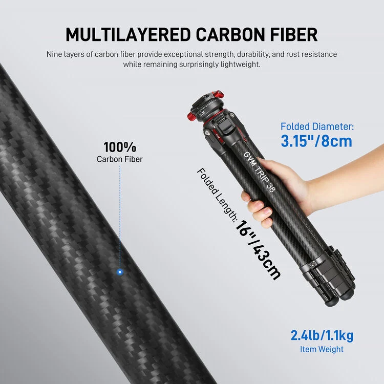 GVM TRIP-38 Carbon Fiber Travel Tripod（OPEN BOX）
