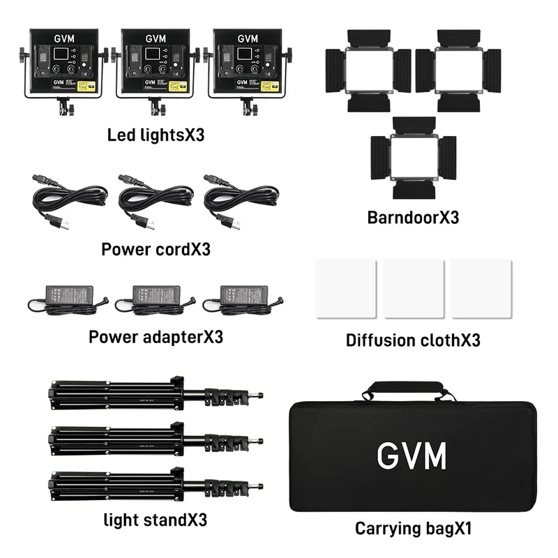 GVM-800D-6X 40W Bi-color and RGB Video Panel Light(3-Light Kit)
