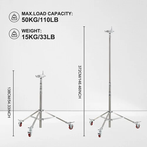 GVM DX8780 Rolling Light Stand with Casters