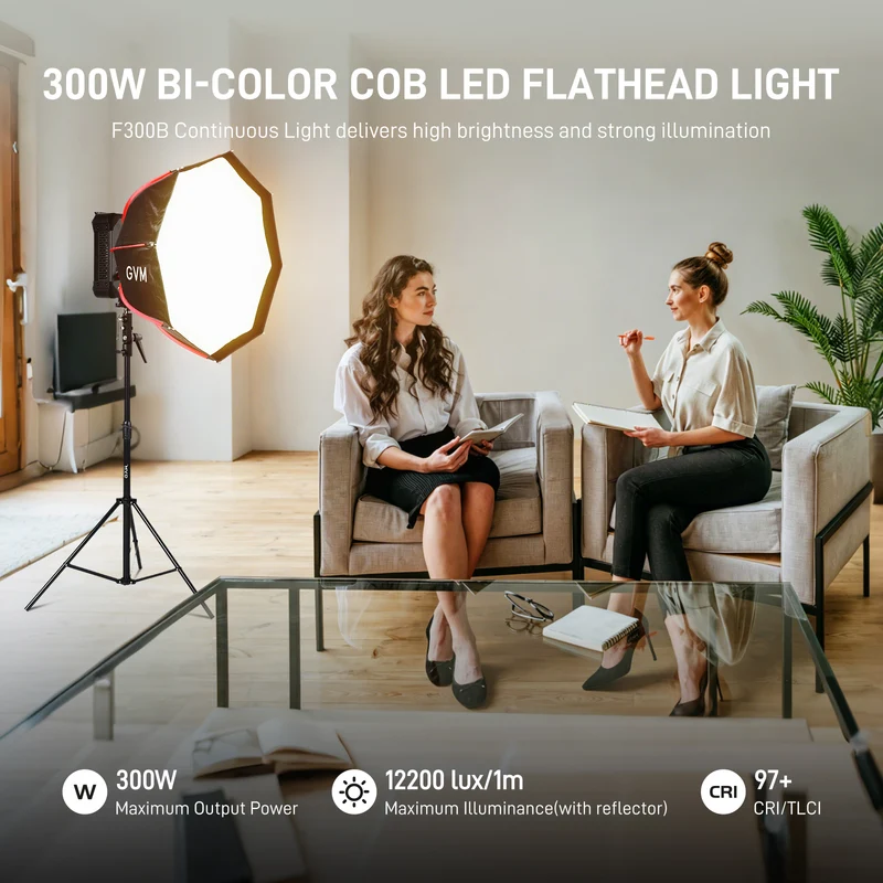 GVM F300B AIO 300W Bi-Color Photography Studio Light