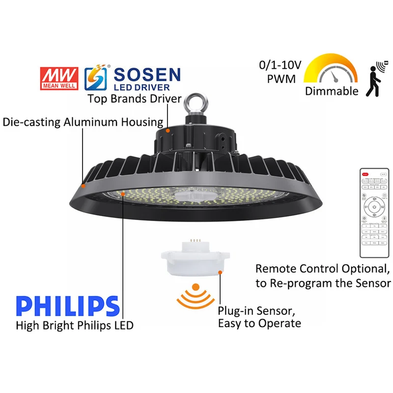 3 stycken (1 kartong) LED High Bay Sensor Black 150W