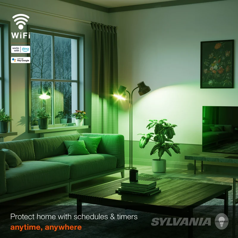SYLVANIA Wifi LED Smart G25 RGBW Color and Amber Finish Filament Light Bulb, 7W, for Alexa / Google Assistant, 2000K, No Hub Required, Clear - 1 PK
