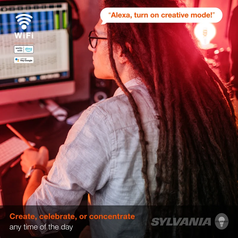 SYLVANIA Wifi LED Smart G25 RGBW Color and Amber Finish Filament Light Bulb, 7W, for Alexa / Google Assistant, 2000K, No Hub Required, Clear - 1 PK