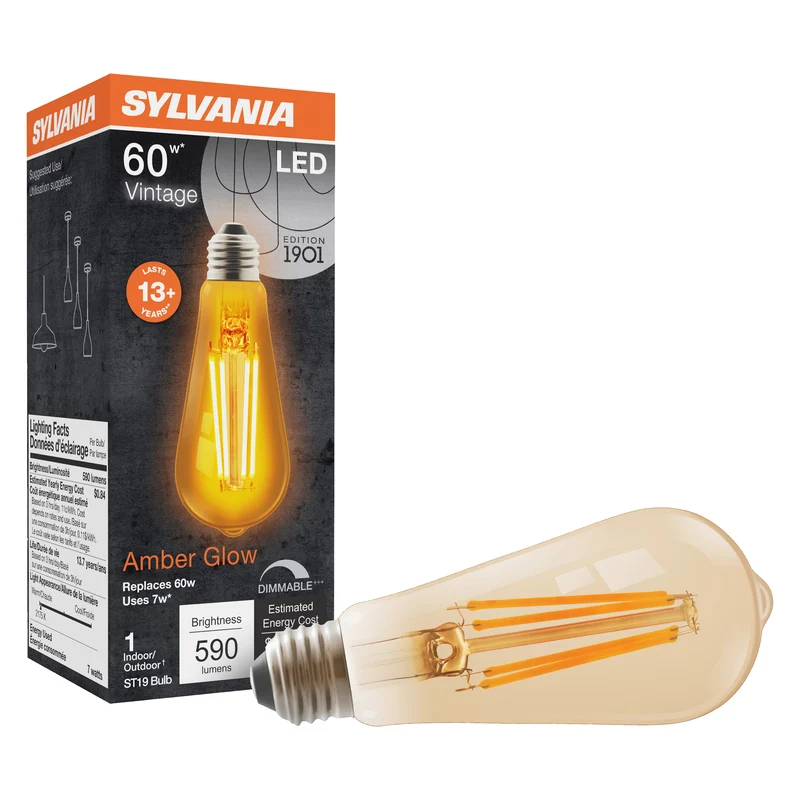 SYLVANIA Vintage ST19 LED Light Bulb, 40W / 60W, 2175K, Dimmable, Amber Finish
