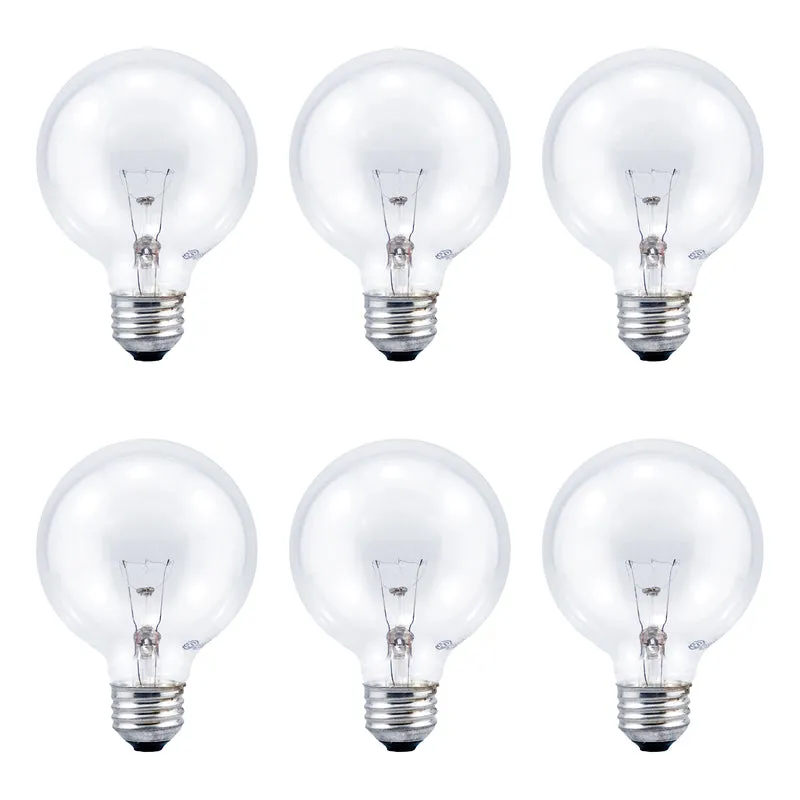 SYLVANIA Incandescent G25 Décor Globe Light Bulb, 40W, Dimmable, E26 Medium Base, Clear Finish, 2850K, Warm White - 6 PK
