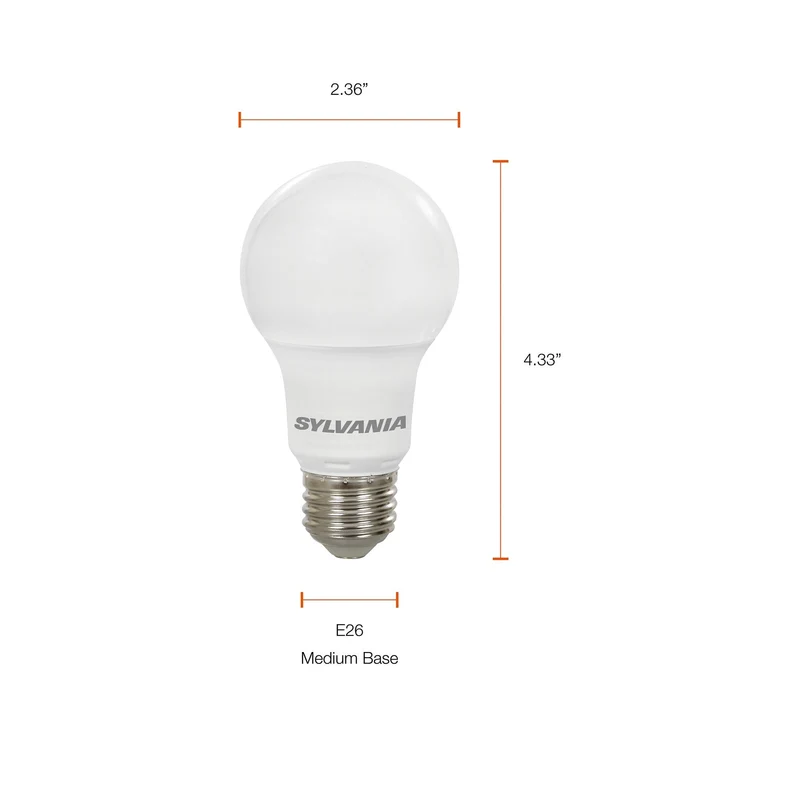 SYLVANIA LED Light Bulb, A19, 8.5W, 10 Year, Non-Dimmable, 5000K, Daylight - 4 Pk