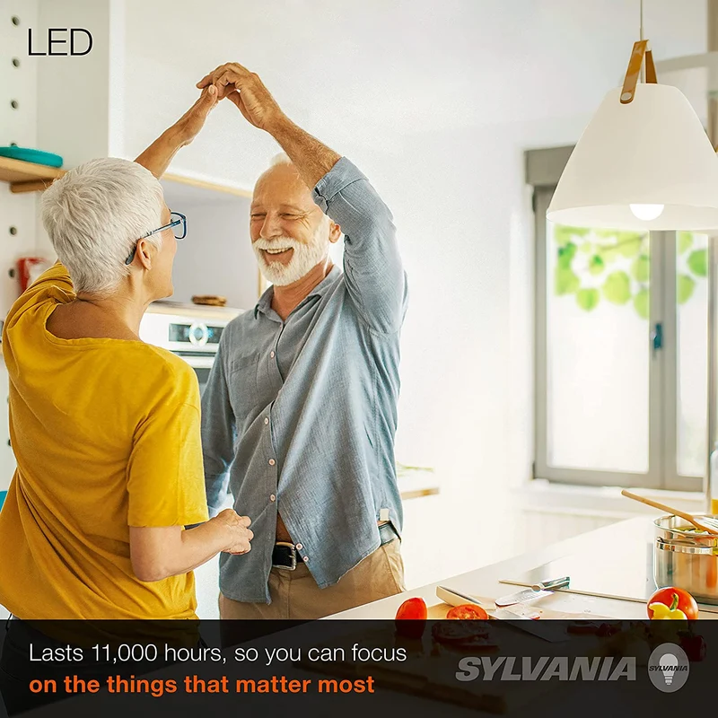 SYLVANIA LED Light Bulbs, A19, 60W=9W, Dimmable, 13 Year, 3500K, Bright White - 4 Pk