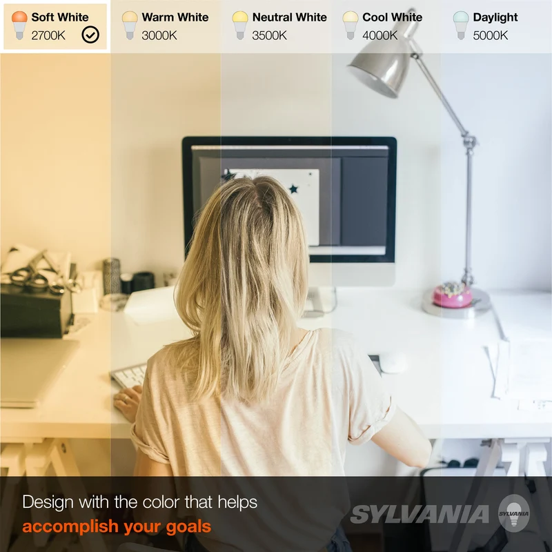 SYLVANIA LED Light Bulbs, A19, 60W=9W, Dimmable, 13 Year, 3500K, Bright White - 4 Pk