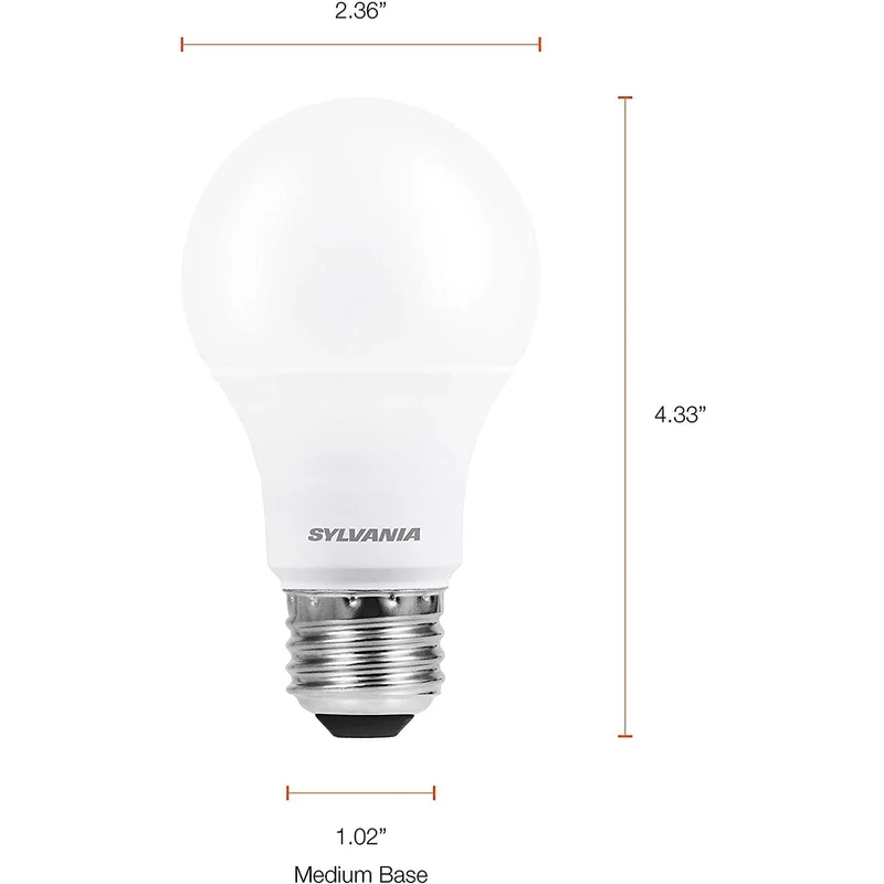 SYLVANIA LED Light Bulbs, A19, 60W=9W, Dimmable, 13 Year, 3500K, Bright White - 4 Pk