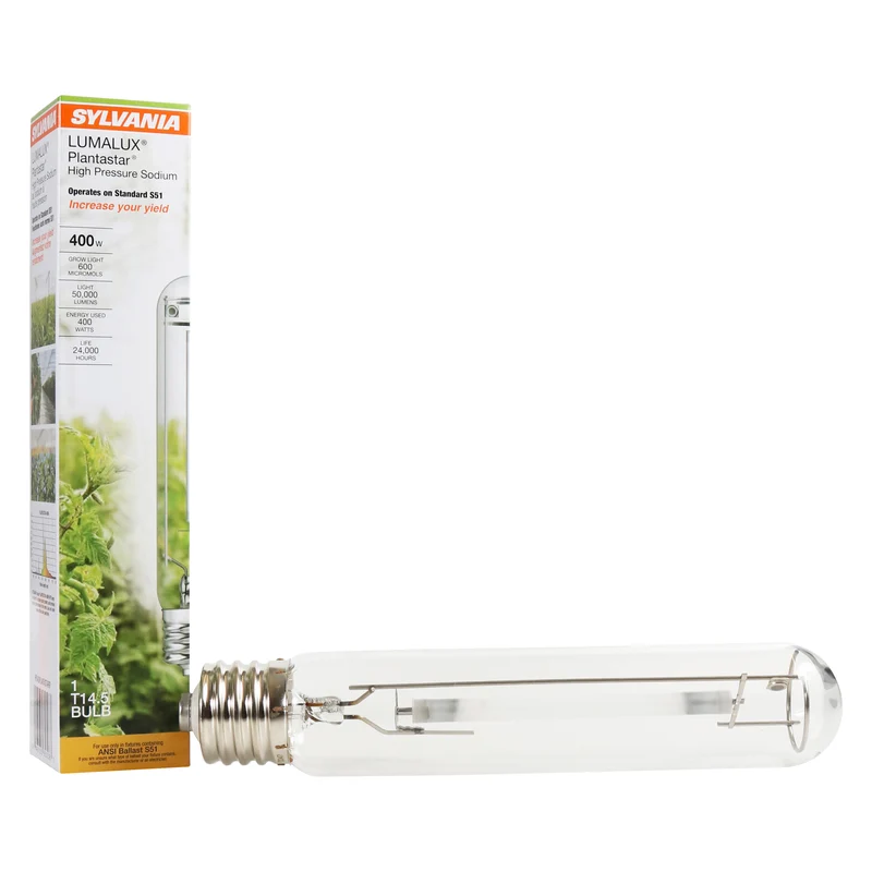 SYLVANIA 400W Plantastar High Pressure Sodium Grow Light, T14.5, 50,000 Lumens, E39 Base, 100 Volts, 2100K, Clear - 1 Pk
