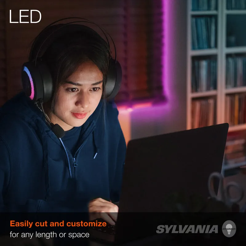 SYLVANIA 6.6ft USB RGB Flexible Light Strip Starter Kit, 16 Dimmable Colors with RF Remote Control, Black - 1 Pk