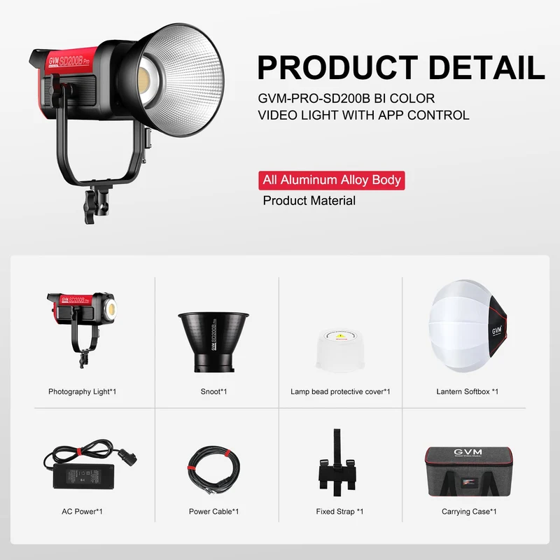 GVM PRO-SD200B 200W Bi-Color Mesh Bluetooth Monolight