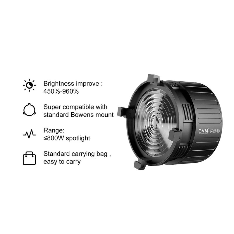 GVM F60 Fresnel Attachment for LED Light Spotlight