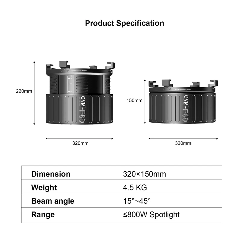 GVM F60 Fresnel Attachment for LED Light Spotlight